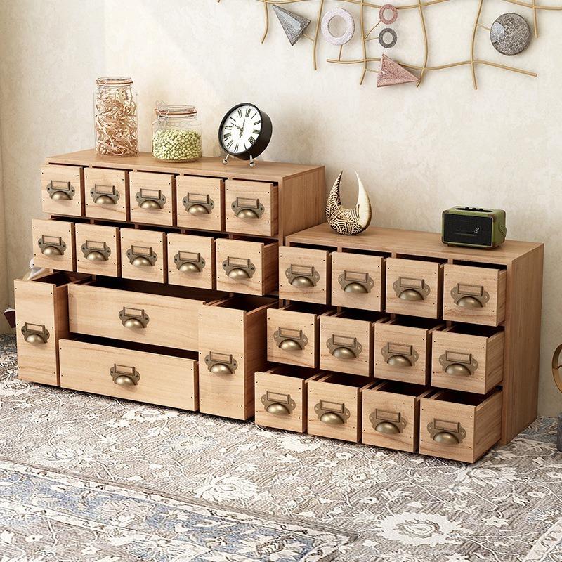 Wood Drawer Type Storage Box Vintage Desk Organizer Boxes Accessory Stash Office Organizing Cases Cosmetics Storage Container