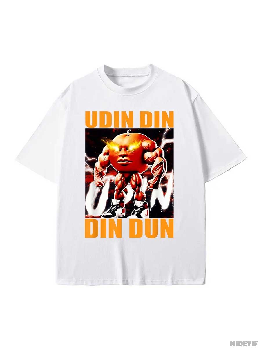 

Udin din din dun Udindindindun Orange Brainrot Meme T-shirt Men Women Harajuku 100% Cotton T Shirts Short Sleeve Tops P324 S