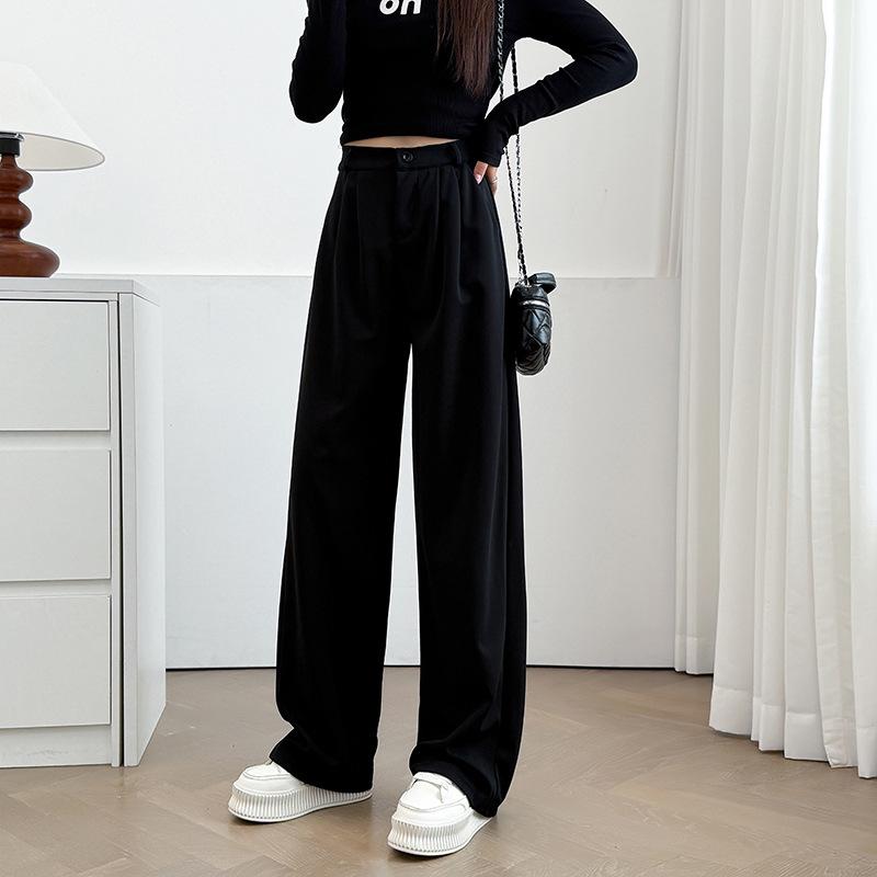 

Women s Plus Size Black Wide-Leg High-Waist Pants for Spring-Autumn - Slimming Fit XXL чорний