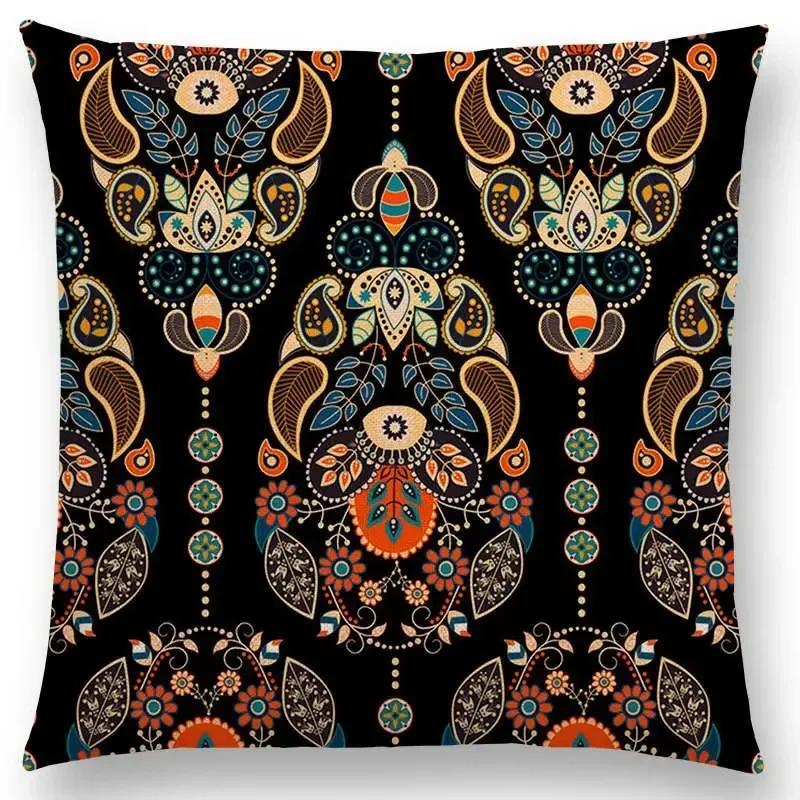 Hot Sale Bestselling African Animal Symbol Block Bohemian Geometric Floral Design Paisley Carnival Mandela Sofa Cushion 45*45cm