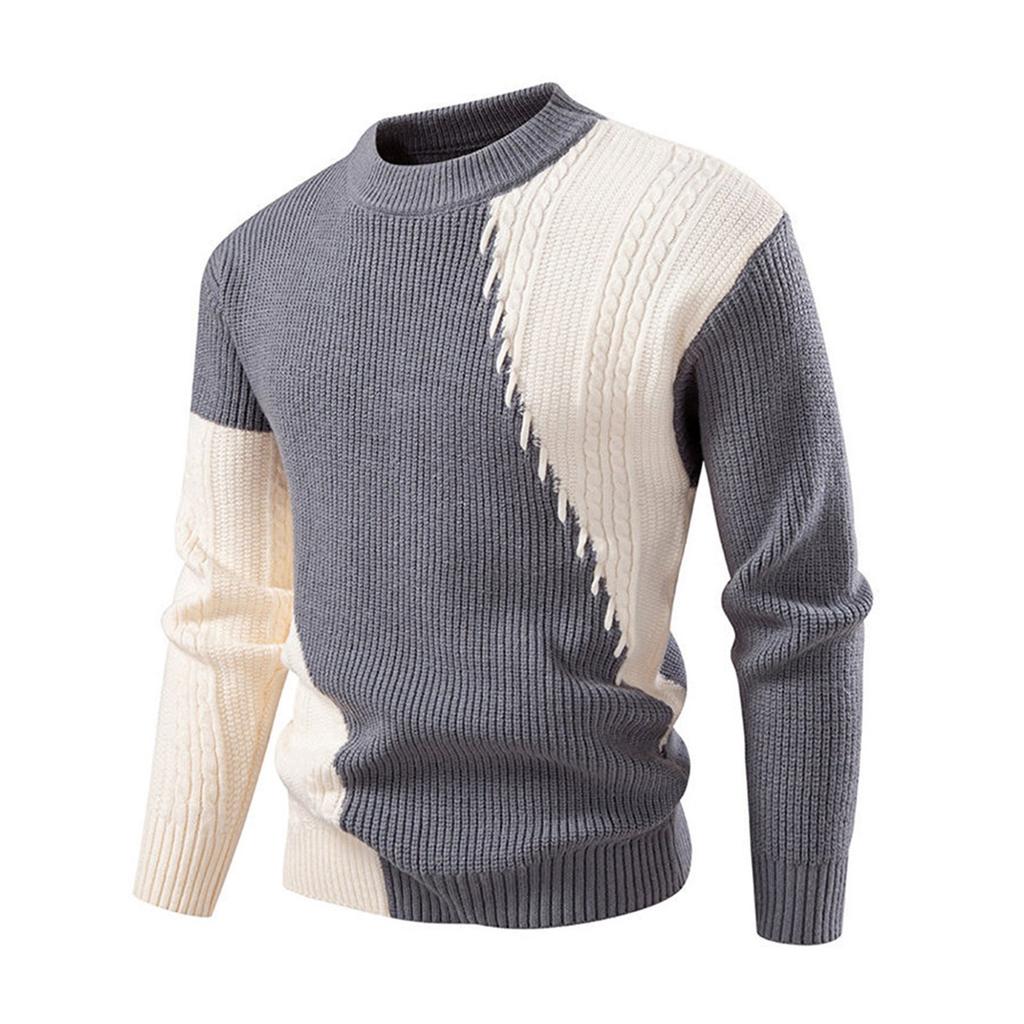Men's Round Neck Stitching Sweater Casual Modified Warm Sweater Pullover
