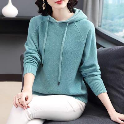 Hooded Drawstring Knitted Sweater Women's Jacket, Outer Wear, Inner Wear, Spring and Autumn Long-sleeved Pullover Sweater Women