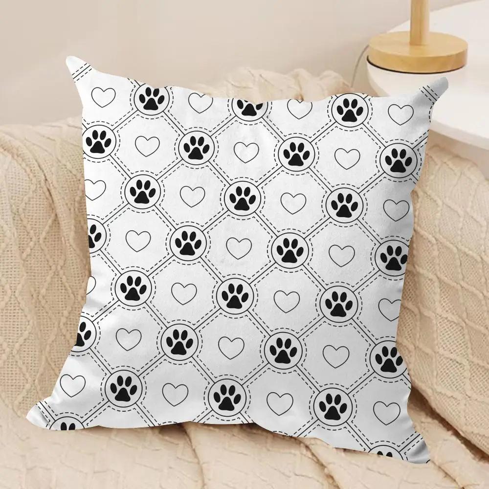 Cute Dog Paw Pattern Cushion Cover Silky Short Plush Invisible Zipper Dustproof Sofa Pillow Case for Home Decor