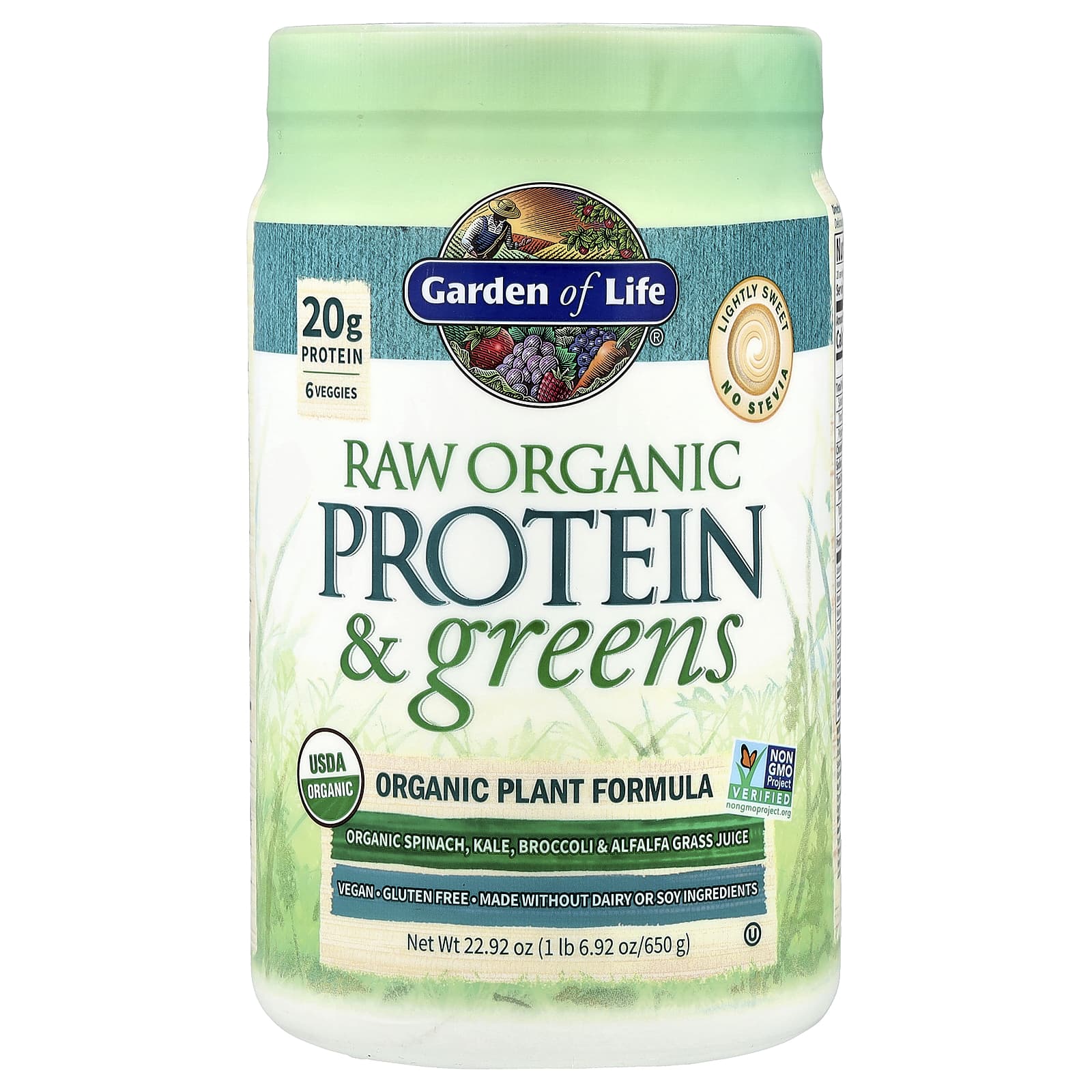 

Raw Protein & Vegetables, Organic Plant Formula, Slightly Sweetened, 650G (22.92Oz)