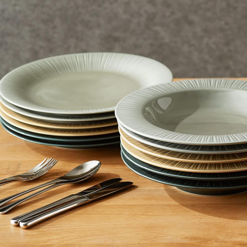 Noritake 24cm Conifer Khaki Plate, Microwave and Dishwasher Safe, Yellow Fine Porcelain (White), 1727L/90016