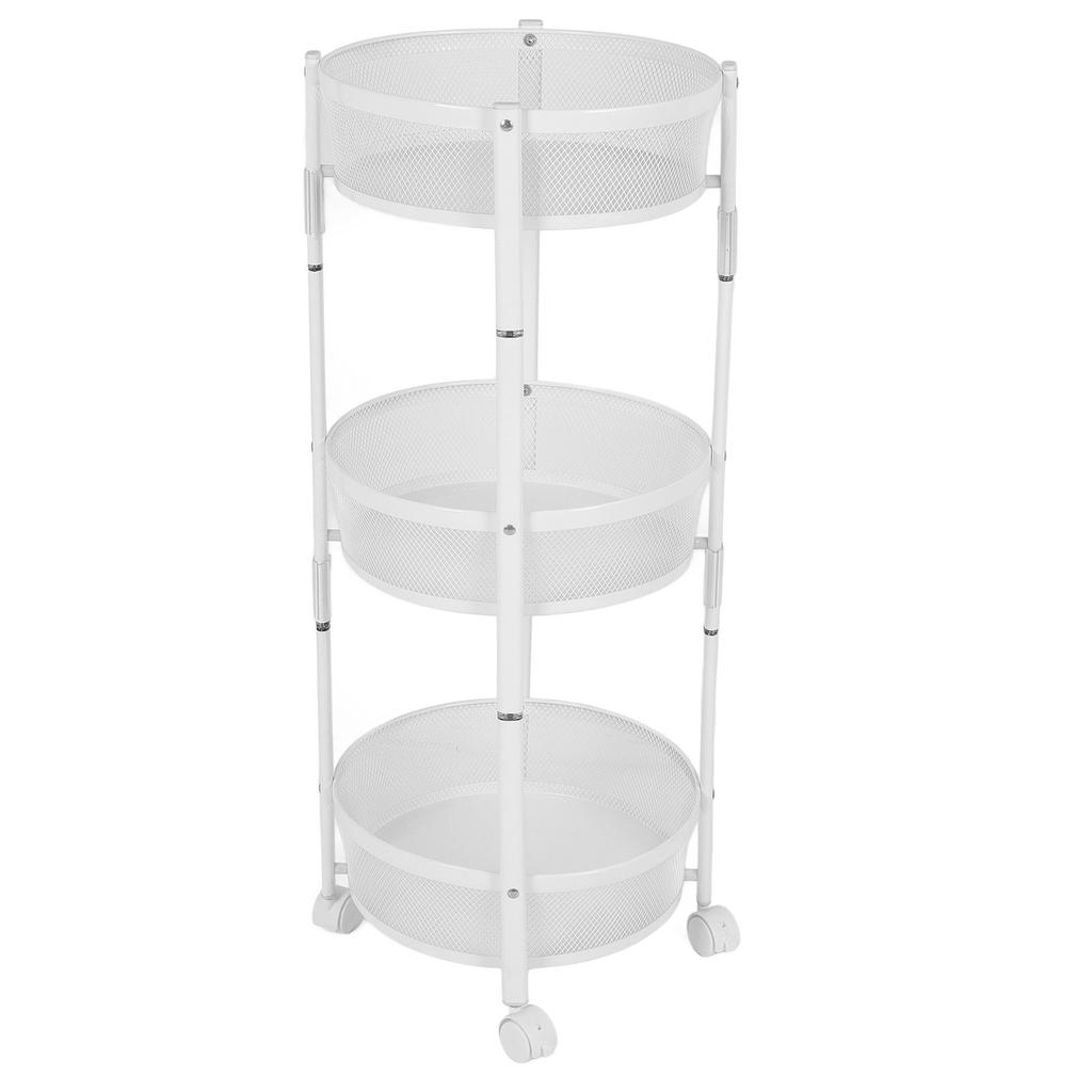 3 Tier Rolling Car Carbon Steel Round Folding Mobile Utility Storage Cart with Lockable Wheels for