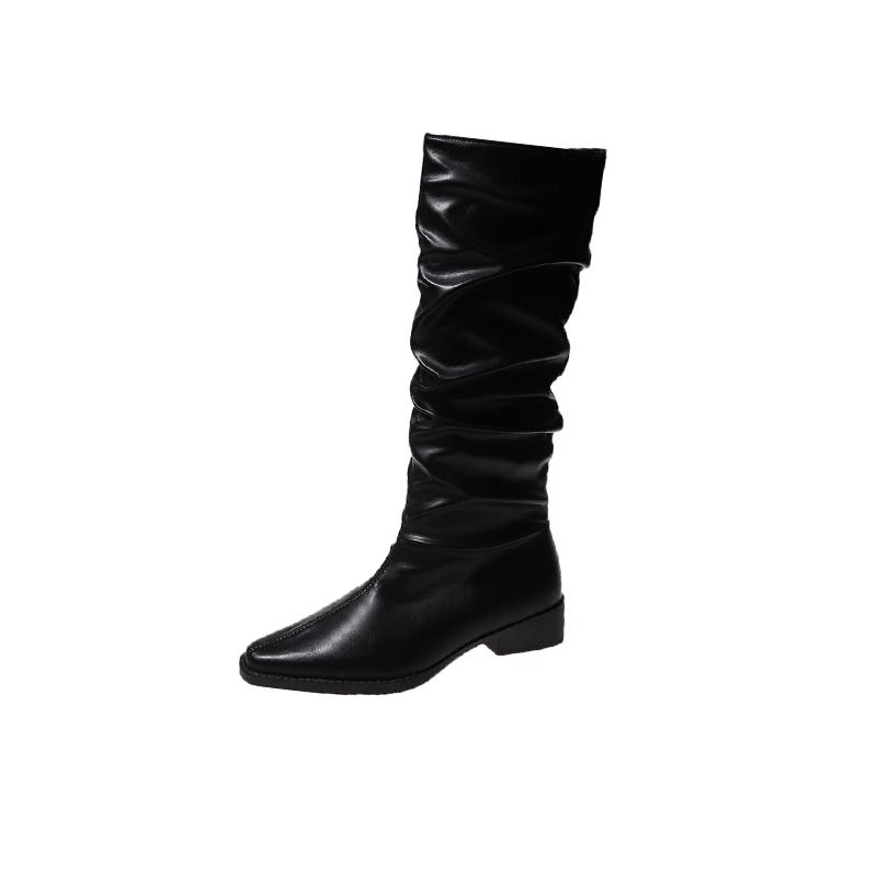 Fashion Vintage Thigh Boots Women's Autumn New Square Toe Spliced Suede Over Knee Soft Sole Block Heel Stack Boots