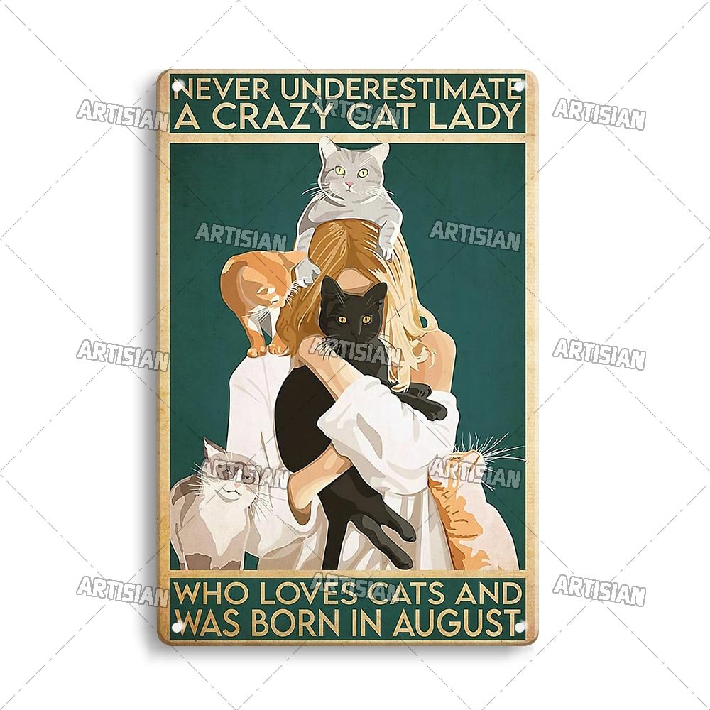 Artisian Halloween Metal Plaque Girl And Cat Tin Sign Black Cat Decorative Plate Wall Decor Garage Bar Pub Club Hotel Kitchen