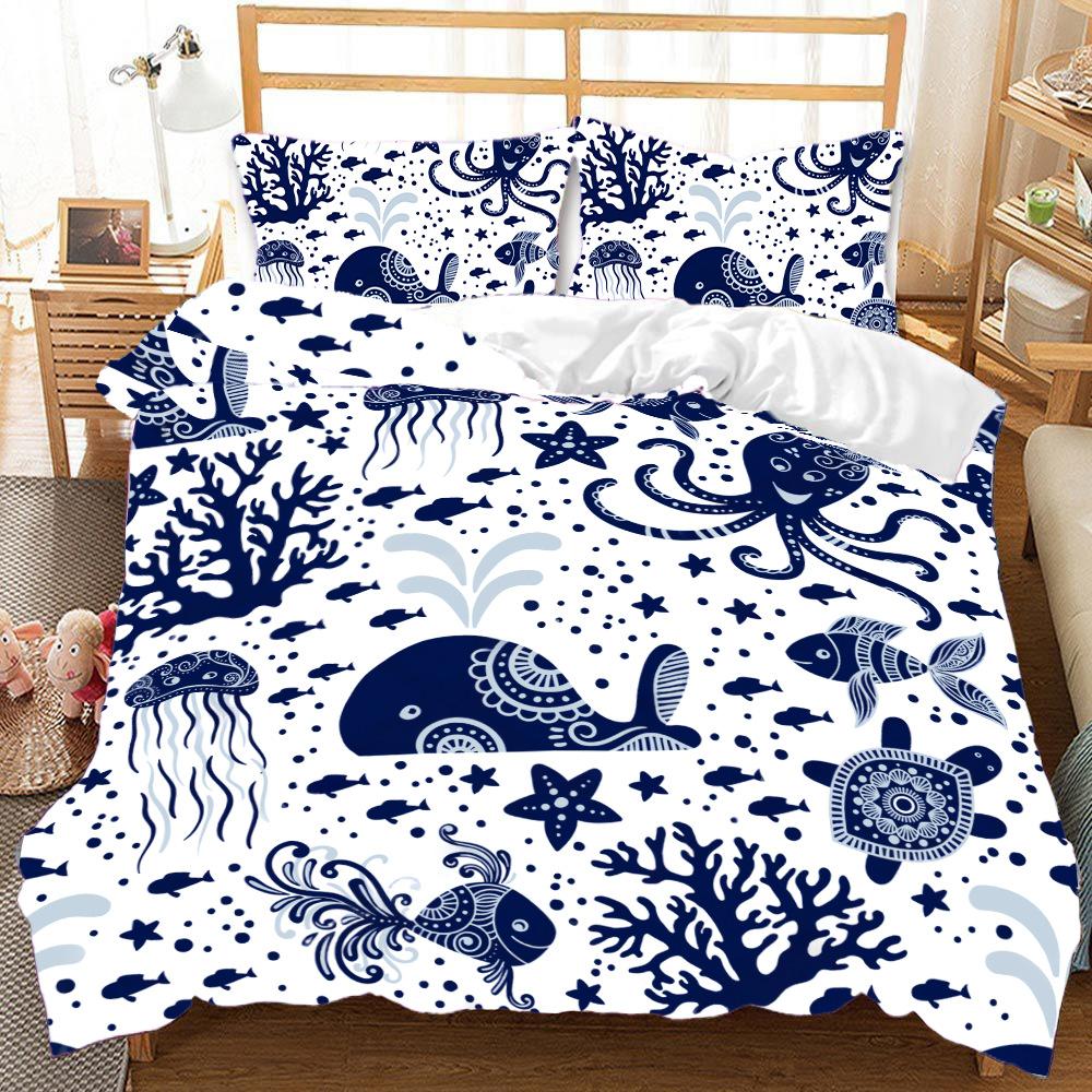 Quilt Cover 3D Digital Printing Three-Piece Set Marine Turtle Quilt Cover Pillowcase Customization