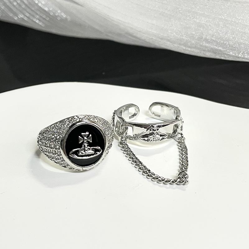 Planeta Saturn Ciemny Łańcuch Kapiący Olejem Otwarty Pierścionek Osobowość Lekki Luksus Wysoki Smak Francuski Niszowy Design Biżuteria Kobiety