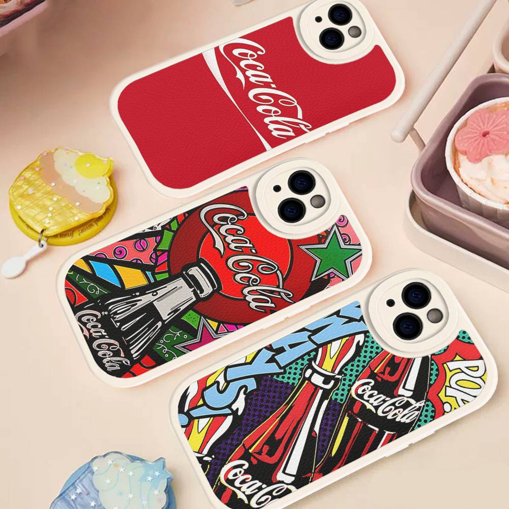 Hot C-Coca Drinks C-Cola Leather Phone Case For IPhone 15 14 13 Pro Max 12 11 16 Plus Phone Cover