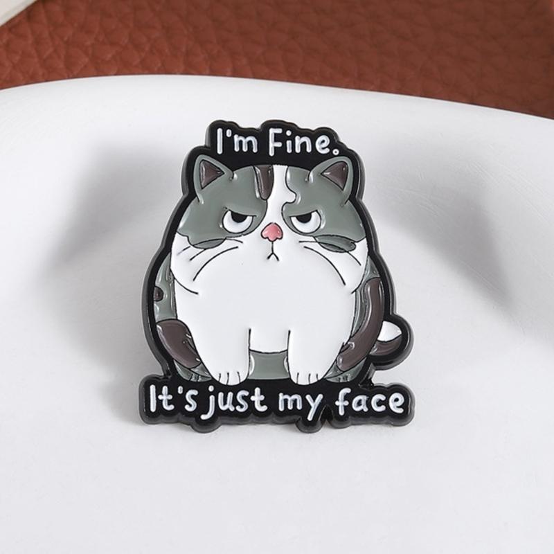 Broche Épingle Visage de Chat de Dessin Animé Avec Design Hilare « Ça Va, C'est Juste Mon Visage » Épingle Émaillée Pour Accessoire de Mode Cadeau