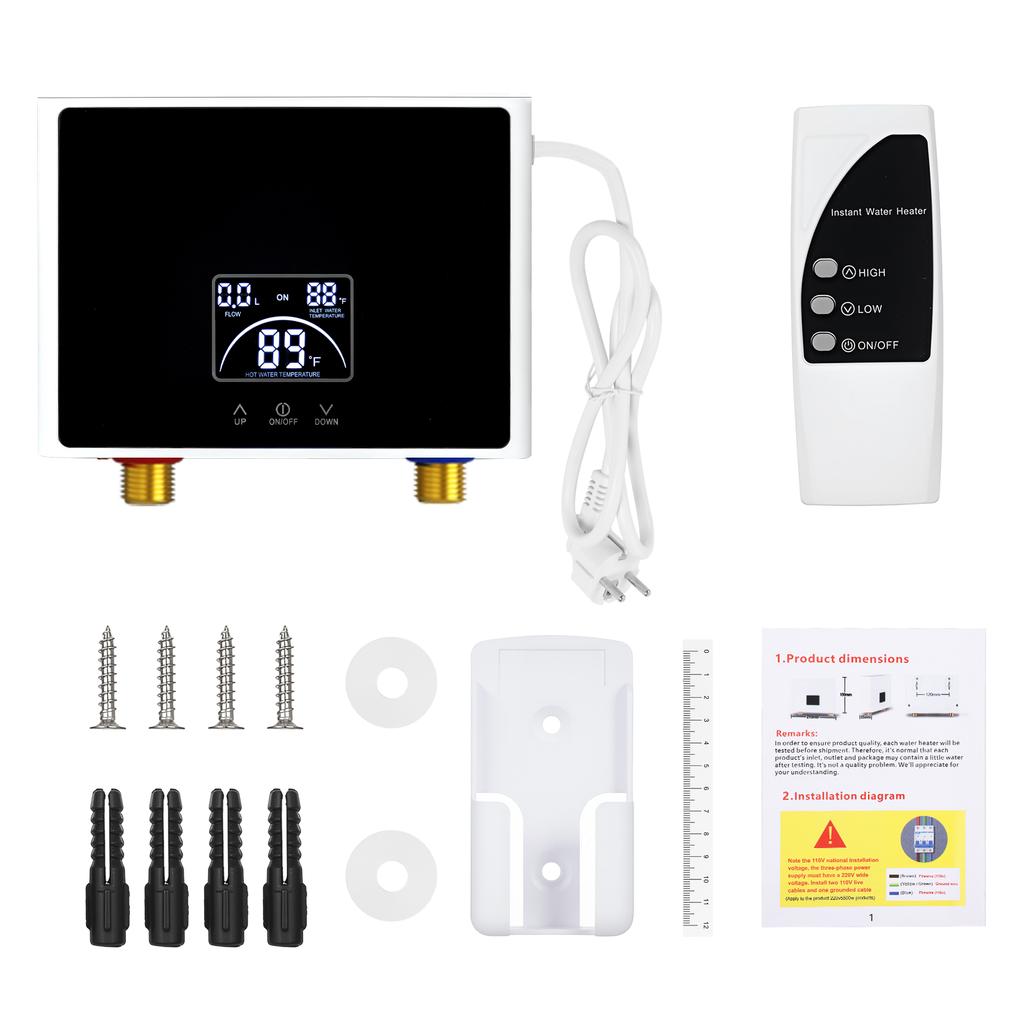 Mini Electric Tankless Water Heater with Remote Control Digital Display 3000W 220V Constant Temperature Instant Hot Water Heater