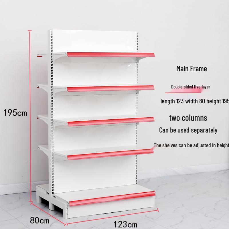 Adjustable Supermarket Display Rack for Snacks and Food, Single/Double-Sided, Ideal for Convenience Stores and Mother & Baby Products.