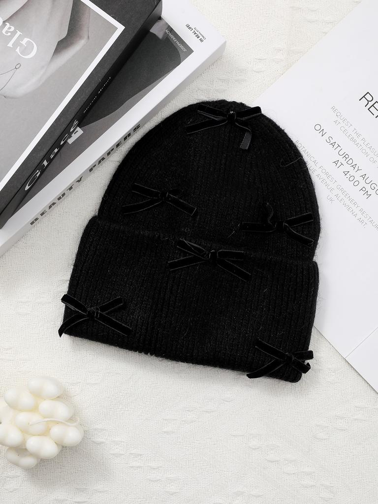 Luxury Rabbit Fur Knitted Hat Women Winter Warm Soft Bowknot Beanie For Women (elegant Solid Colors) | Cozy Fur Lined Baggy Cap