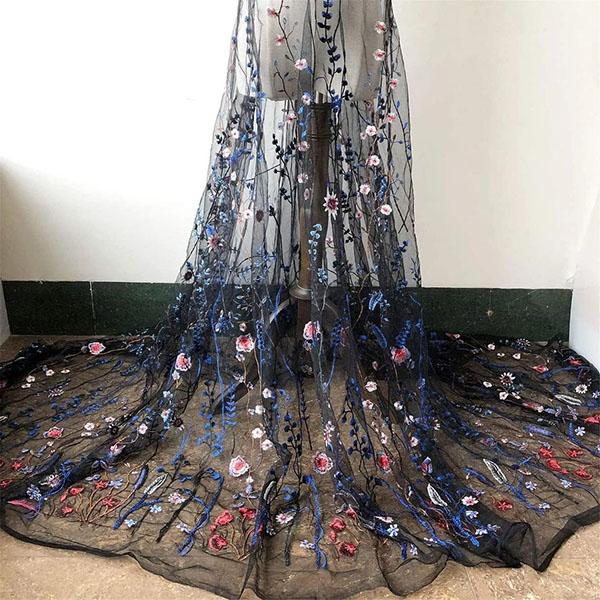 Tissu Dentelle Floral Brodé Polyester – Pour Robe, Rideau, Mariage, DIY, Au Mètre