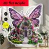 Bohemian-Style Acrylic Fairy House with Butterfly Wings - Vibrant Purple & Pink Floral Cottage Desktop Decor for Rustic Kitchen, Bedroom, Holiday Gift