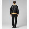 Stylish Soft Lambskin Leather Biker Men's Handmade Black and Yellow Denim Jacket