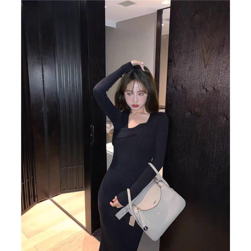 Early Autumn Inner Base Over the Knee Sweater Skirt Design Sense Niche Irregular Slim Fit Long Sleeve Knitted Dress