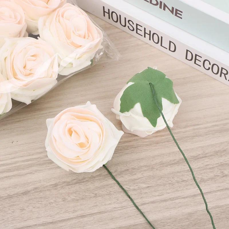 30/5Pcs Artificial Roses Flowers Foam Fake Rose Heads With Stems For DIY Wedding Bouquets Home Party Tables Decorations Supplies