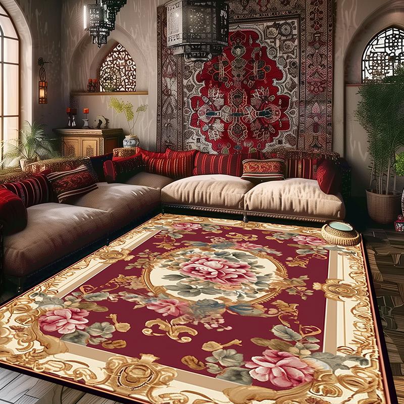 

Ковер в европейском стиле для большой гостиной, с цветочным узором, ковры для домашнего декора, абсорбирующий, нескользящий придверный коврик, прикроватные коврики для спальни 60x90cm