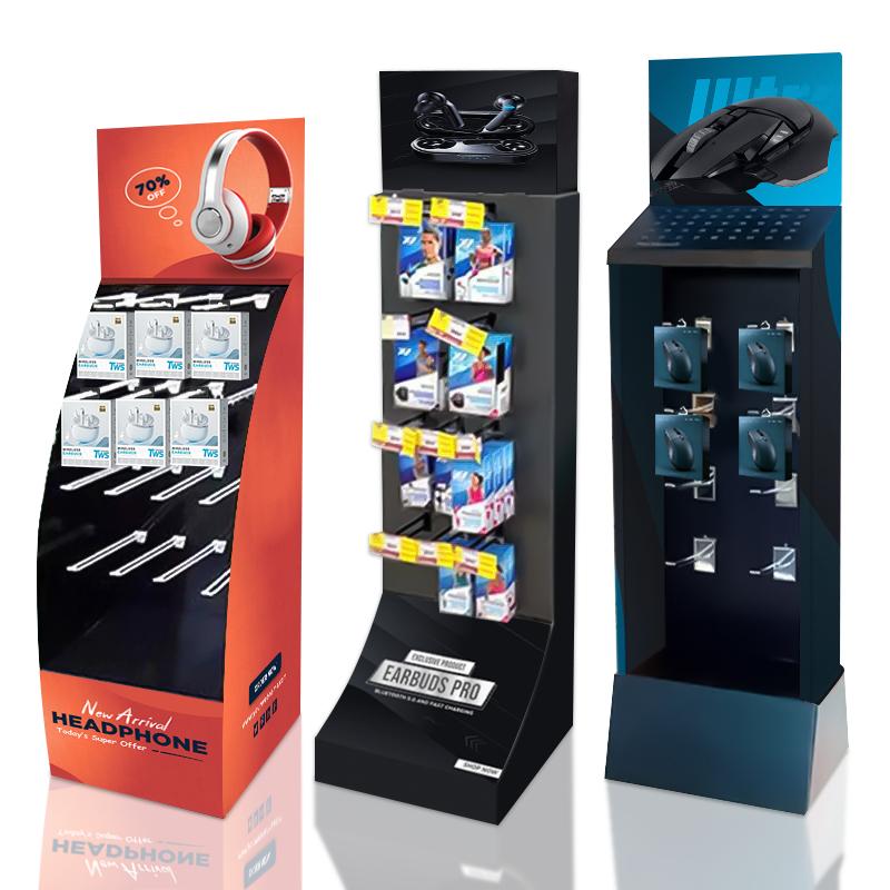 Modern Foldable Retail Customized Cardboard Display Stand Hooks Pegs Eco-Friendly Corrugated Shelf for Hats Gloves Electronics Customized&Paper