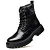 Men's Trendy Wool-Lined Cowhide High-Top Martin Boots with Side Zipper - Casual and Warm.