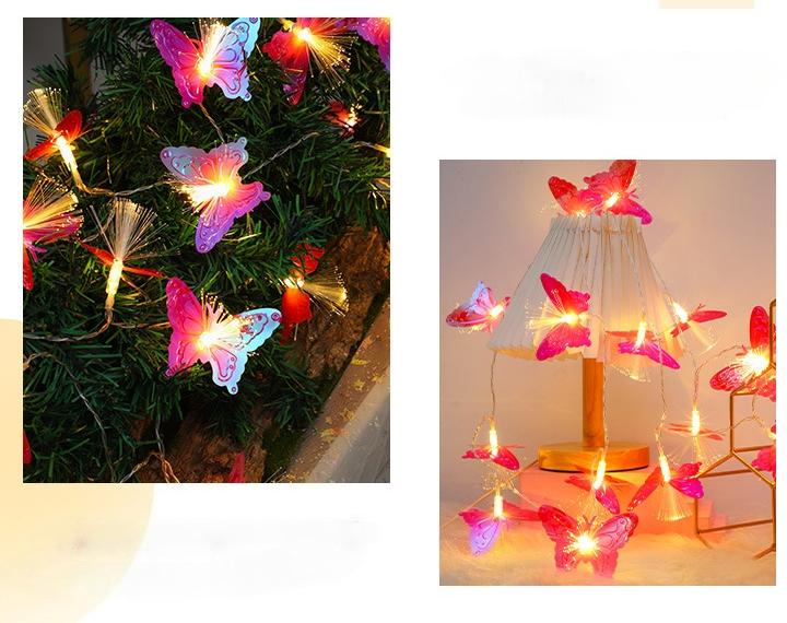 3m/6m Fiber Optic Butterfly Light LEDs Flashing String Light Starry Outdoor Halloween Christmas Atmosphere Decoration Light