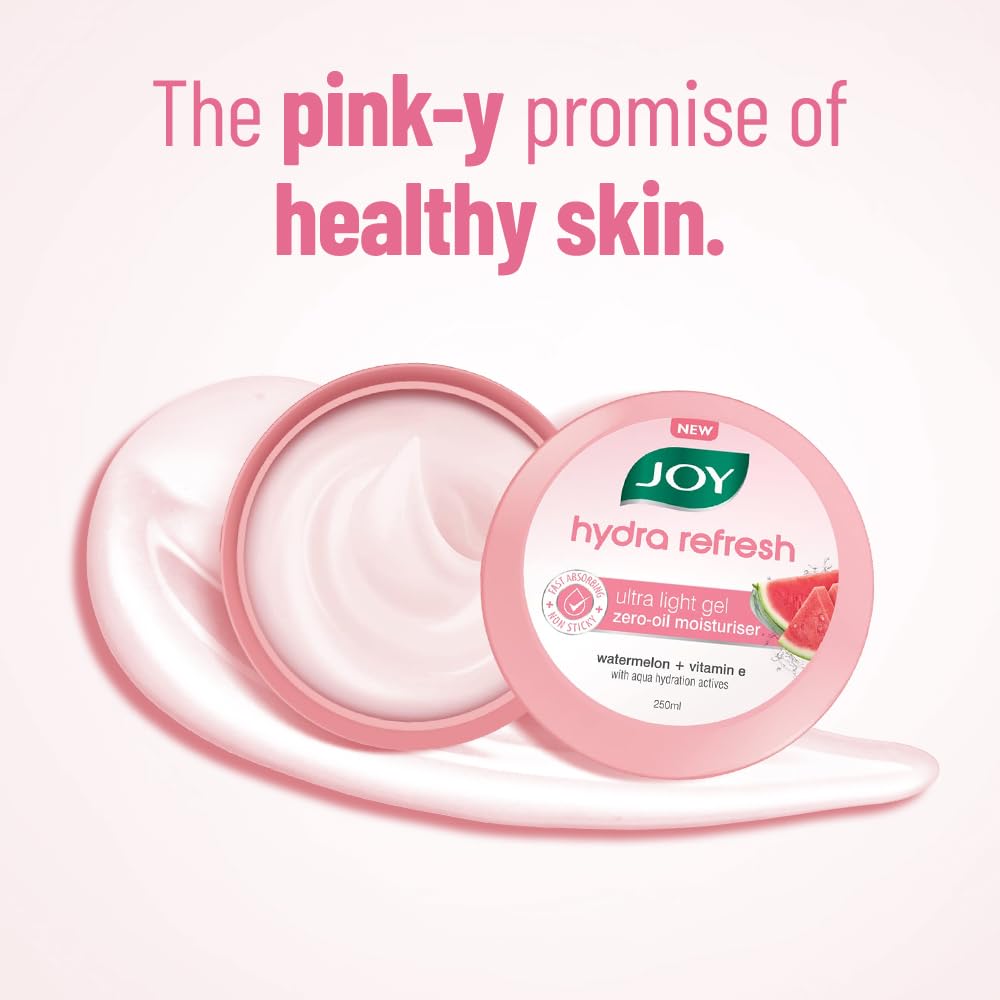 Joy Hydra Refresh Ultra-Light Oil-Free Gel Moisturizer with Watermelon Vitamin E 250ml Pack for Face Body Hydration