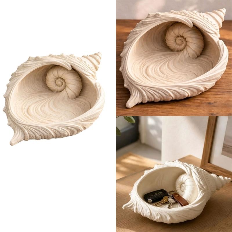Conch Shape Jewelry Tray Trinkets Dish Trinkets Plate with Raised Ridges and Rolled Folds for Jewelry, Hair Accessories, Dresser Storage, or Bedroom