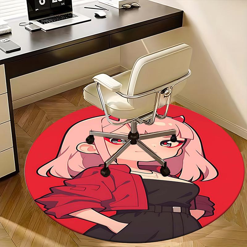 Devil Girl,Pink Hair Devil Chair Mat Round Rug Office Carpet, Machine Washable, Non Slip, Suitable for Living Rooms, Bedrooms