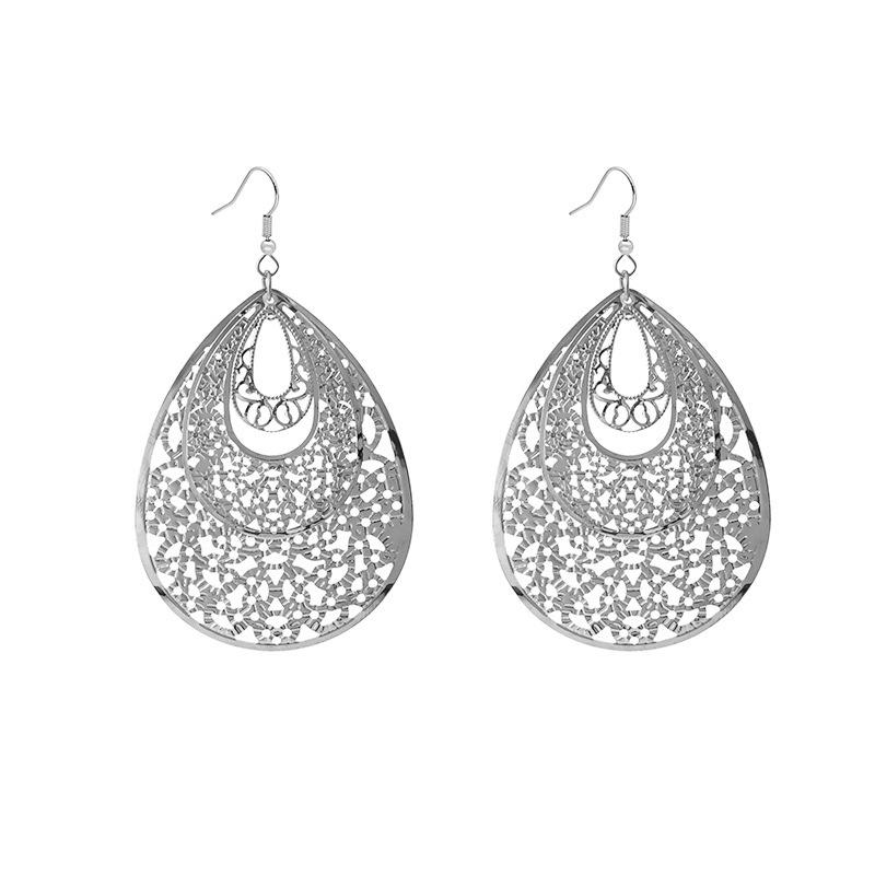 European and American Multi-Layer Hollow Metal Geometric Tassel Earrings