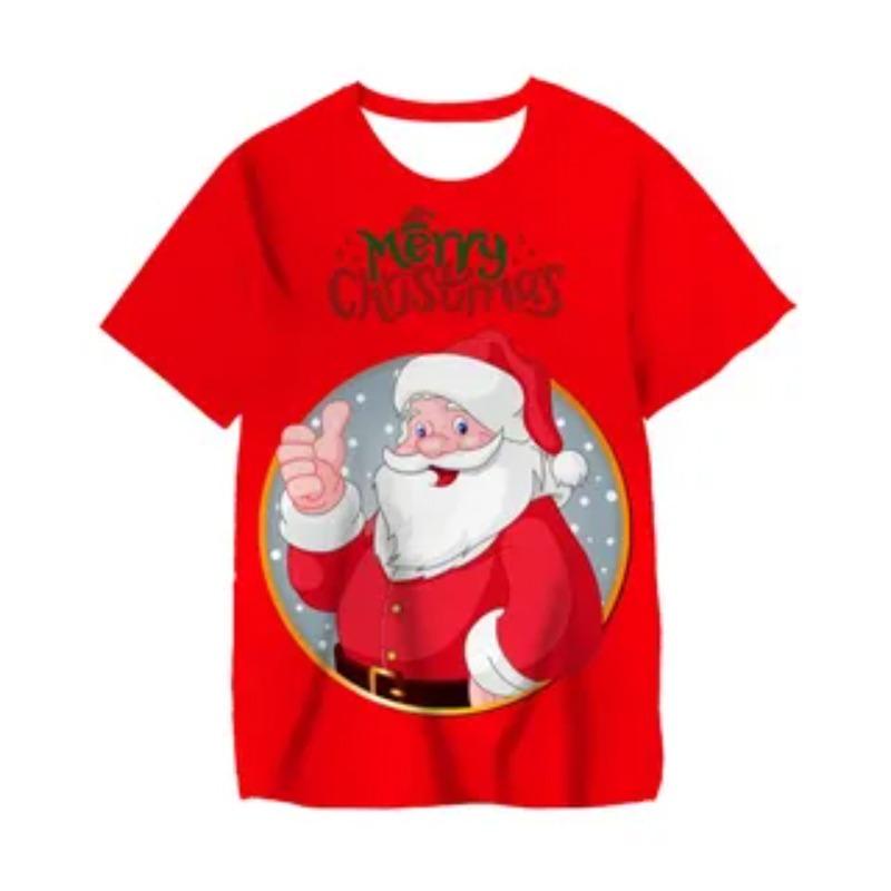 

Summer Round Neck Children s Short Sleeved T-shirt Christmas Print Cute Comfortable Fashionable Loose Fitting Boy s T-shirt 110