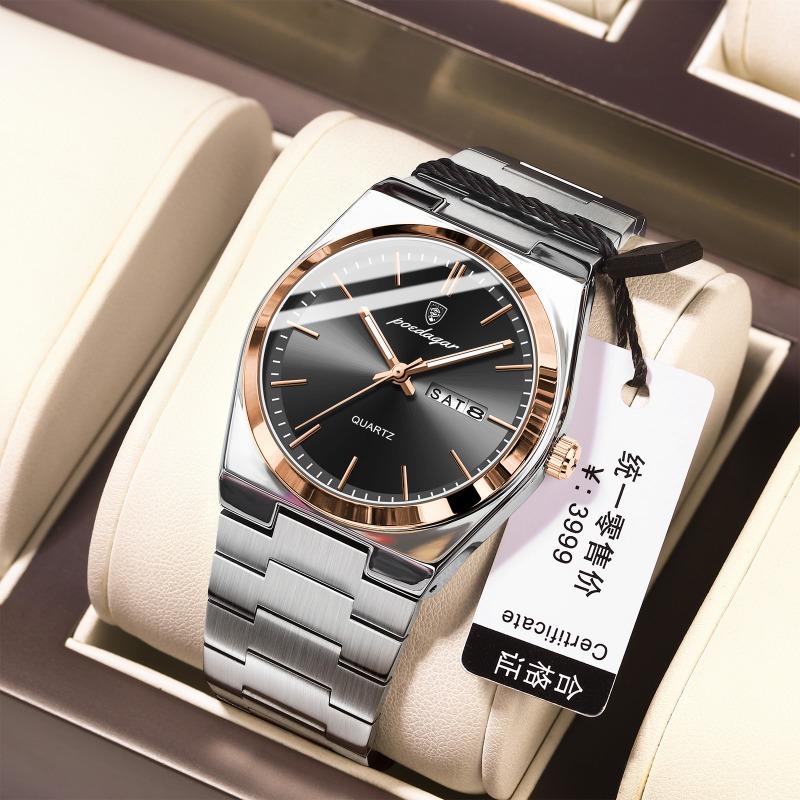POEDAGAR Thin and Light Men's Watch Waterproof Luminous Quartz Watch Simple Steel Belt Business Watch