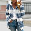 Women's Loose Large Size Plush Multicolor Paneled Hooded Zip Jacket