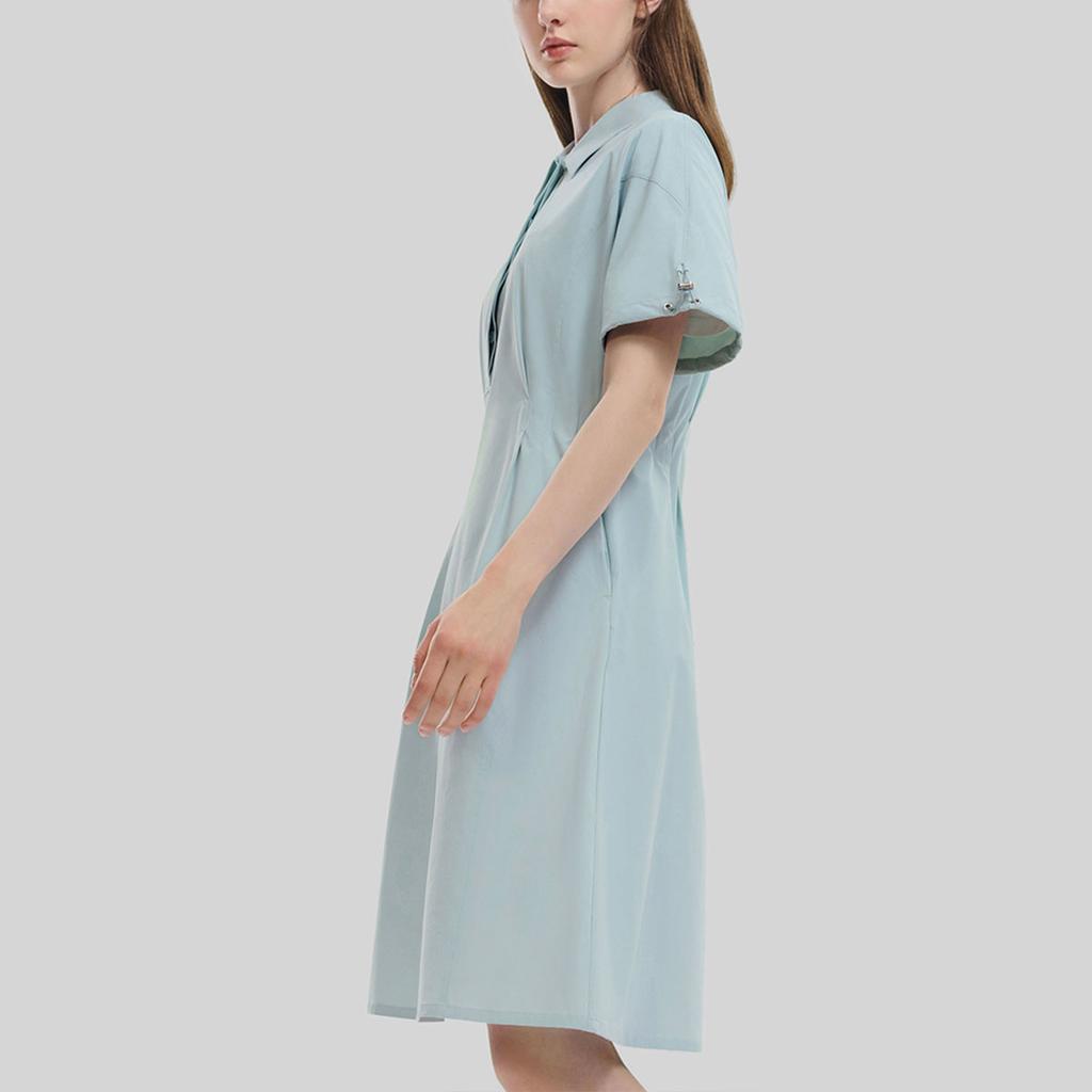 FILA Emerald Series Solid Color Fashion Loose Casual Polo Collar Short Sleeve Dress Women Dresses Dream-Awakening-Green F11W334303ALG