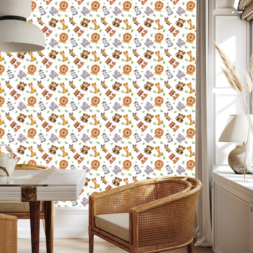 Animals Wallpaper White, Light Gray, Gold and Cream 50x1000