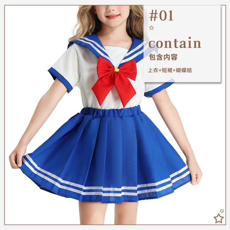 Girls Performance Costume Set Sailor Style JK Uniform Children Dance Party Cosplay Outfit