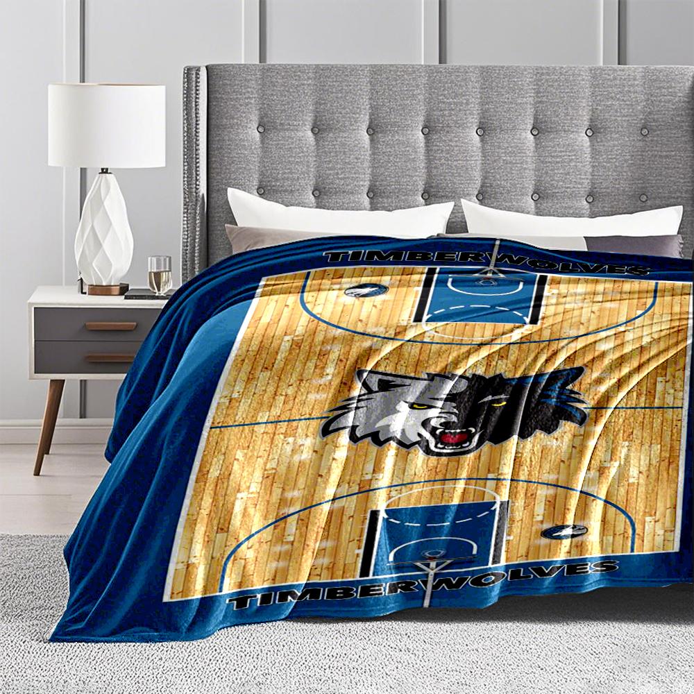 Timberwolves Court Style Blanket with Wolf Logo - Sports Design Blanket  Blanket, Suitable for Use In the Bedroom, Living Room, On the Sofa