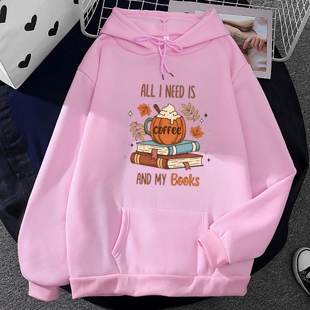Coffee and Pumpkin Spice Print Hoodie Fall Winter Fleece Sweatshirts Oversized Casual O-neck Pullover Men/women Long Sleeve Tops