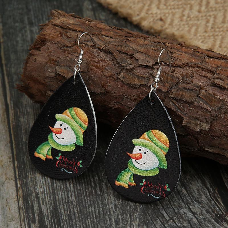 Europäisch-Amerikanische Weihnachts-Schneemann Lederohrringe - Gelb-Grünes Farbblockdesign