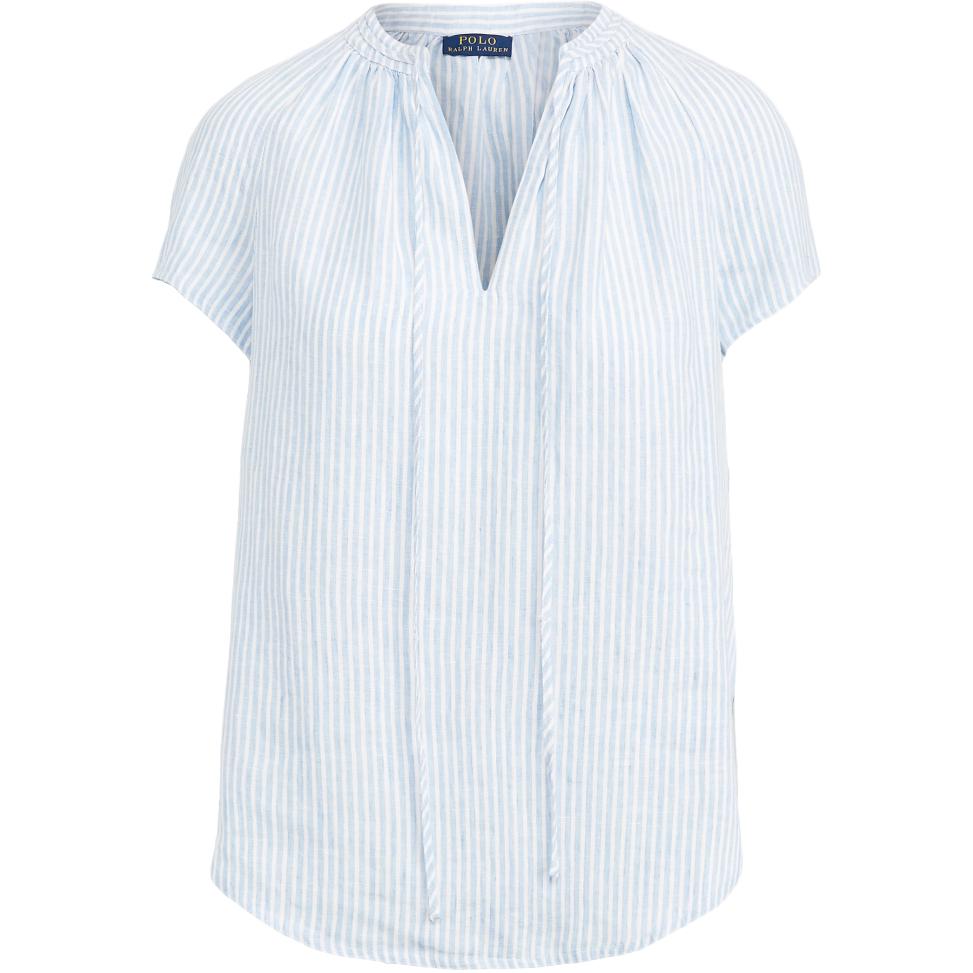 Polo Ralph Lauren Striped Linen Bow Tie Short Sleeve Shirt Loose Fit Women shirts WMPOSHTNN820028-400