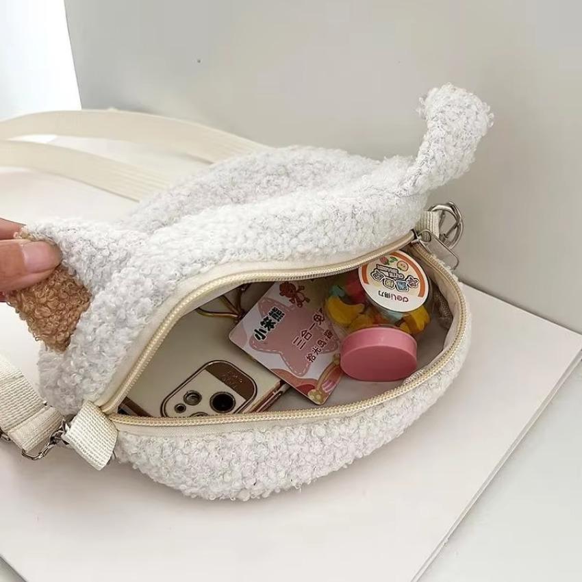 1 Pcs Cartoon Plush Small Bag Little Bear Sheep Mobile Wallet Women's One Shoulder Cute Round Bag Zipper Chain Bag