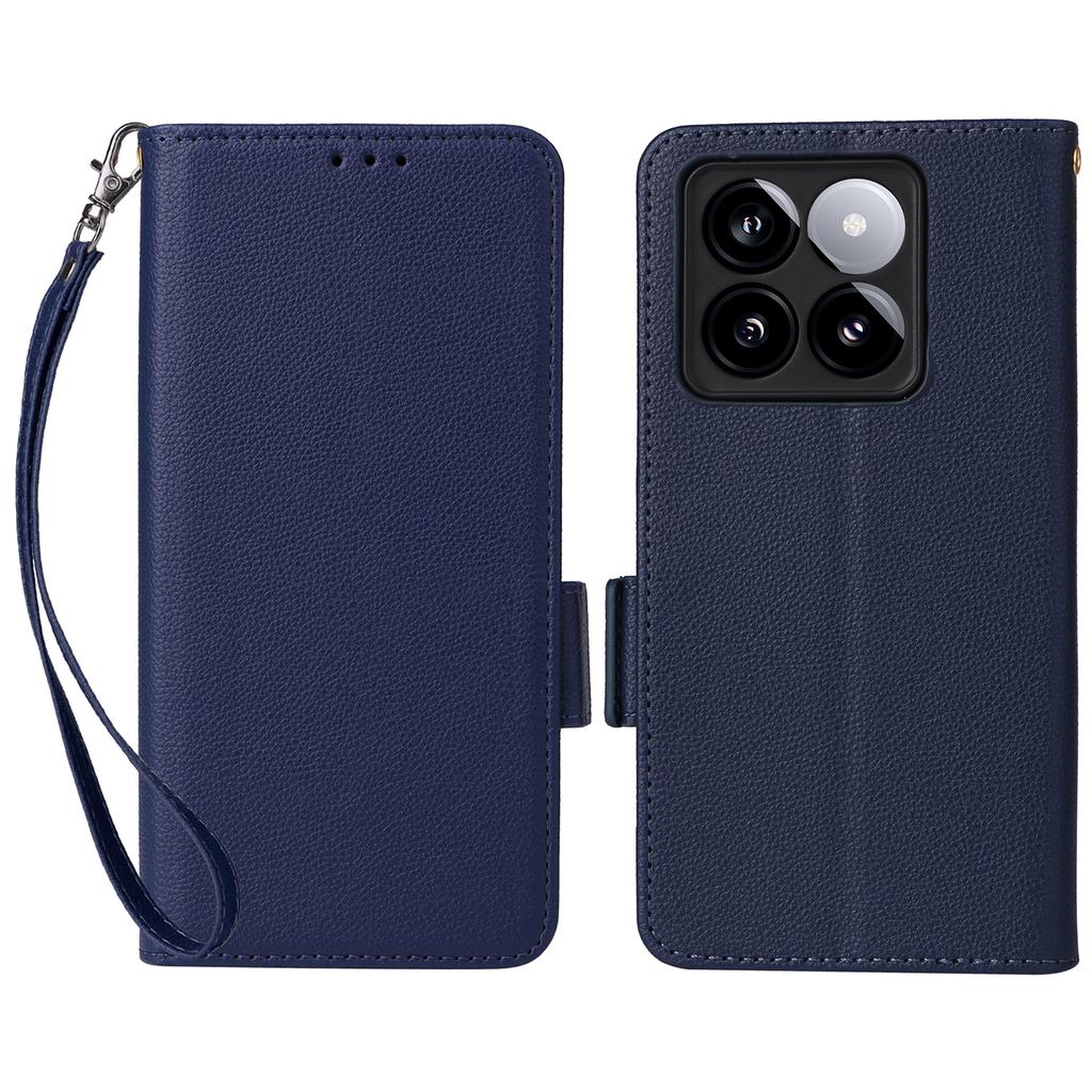 For Xiaomi 14T Case with Wrist Strap Litchi Texture PU Leather Wallet Phone Cover