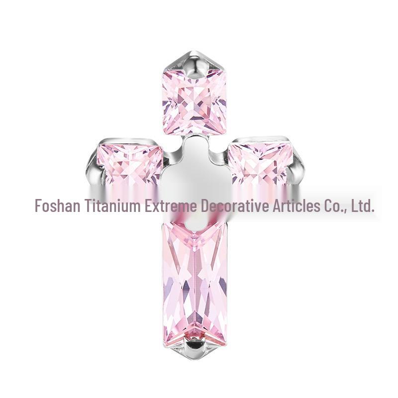 F136 Titanium Alloy Cross Rhinestone Stud Earrings & Zirconia Lip Stud Body Piercing Jewelry 5*7mm 0.9 Thread Head Only