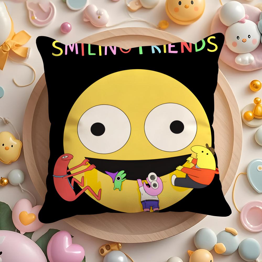 S-Smiling cartoon F-Friends Cushion Cover Home & Car Multi-Scene Pillow Cover - Reversible, Soft & Durable for Daily Use