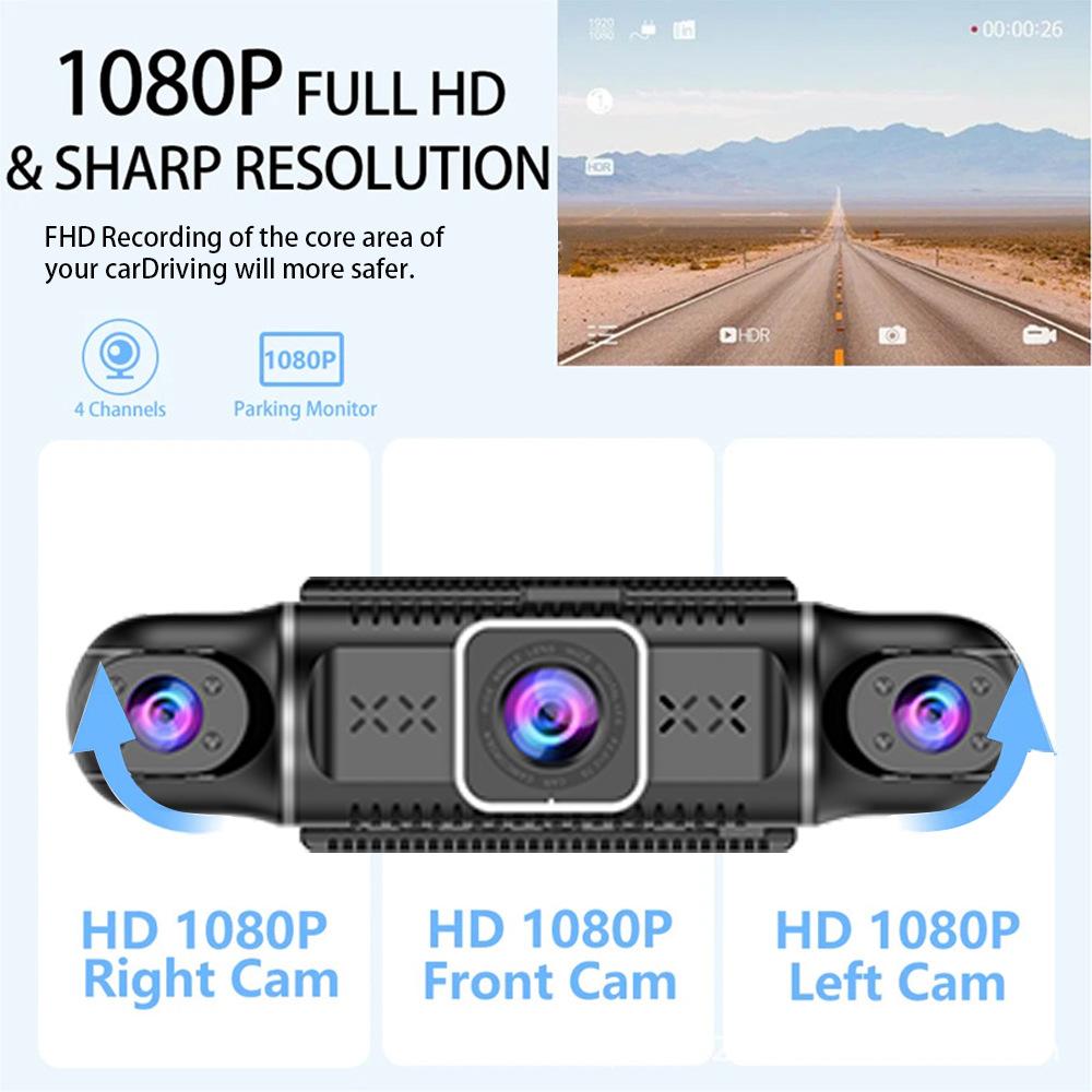 4-Channel 1080P Dash Cam - 4-Screen Display, GPS, Night Vision, 170° Wide Angle, WiFi, Phone Sync, Rear View Included