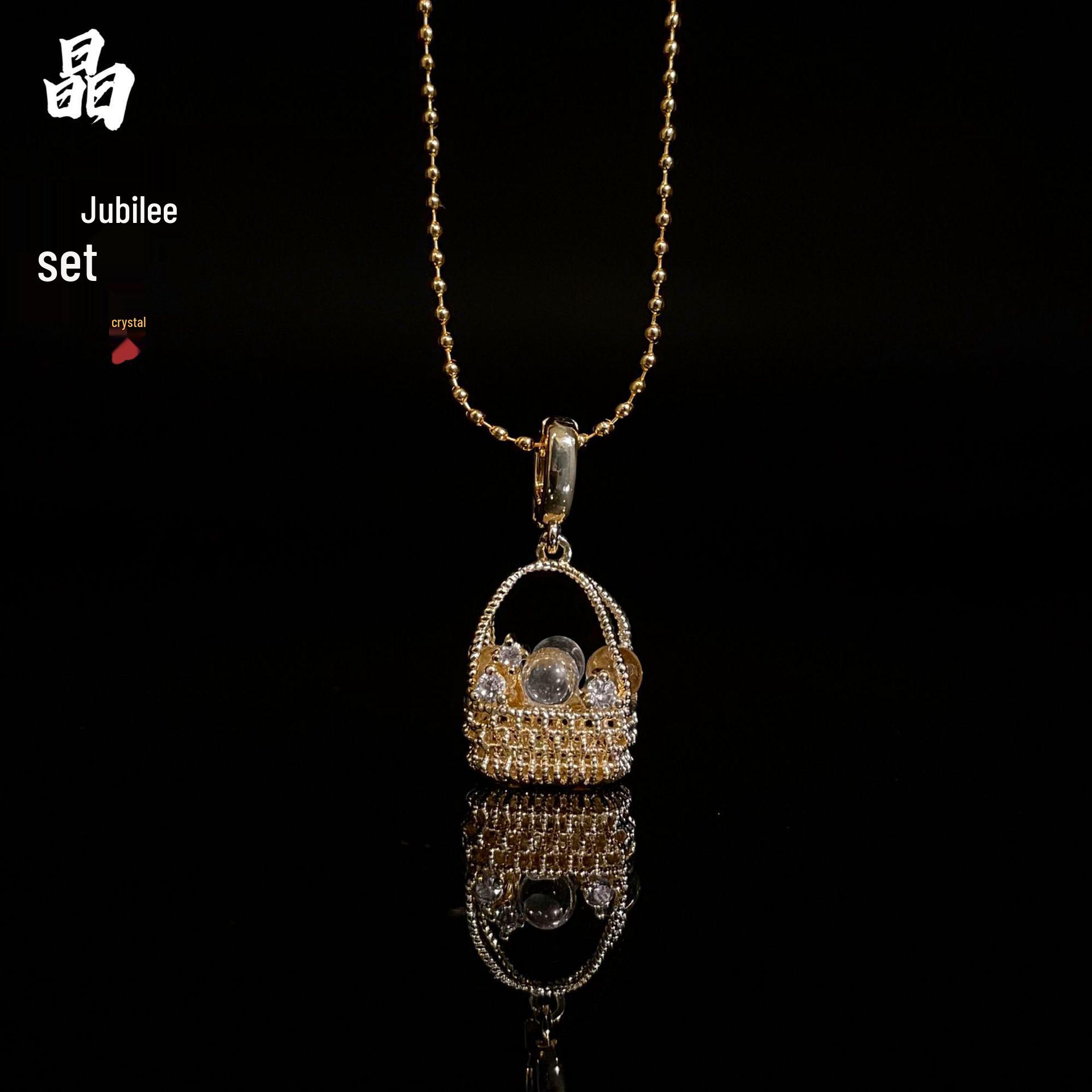 Кулон-ожерелье Jingxi Ji из натурального хрусталя «Корзина богатства» With Chain - Gold