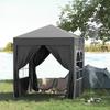 Faltpavillon, Biergartenpavillon, 4 abnehmbare Seitenwände, 2 Fenster, Metallgestell, 2 x 2 m, Schwarz