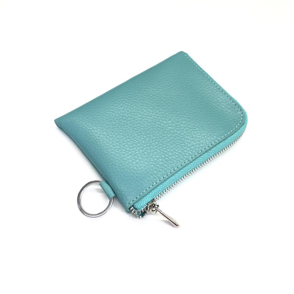 Genuine Leather Zipper Coin Purse & Card Holder with Key Ring